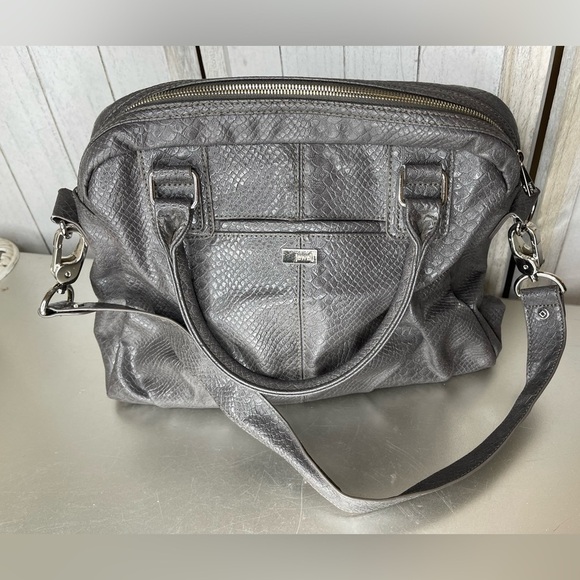 Jewell Thirty-One Large Tote Purse Shoulder Bag Gray Snakeskin Vegan Leather - Picture 1 of 7